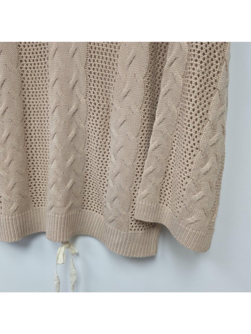 Kori America Sweater Womens M/L Beige Cable Knit V Neck Lace Up Back Pullover - Picture 3 of 9